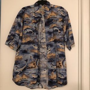 Bimini Bay Outfitters fish print button down shirt